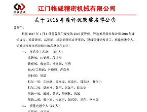 2016年度評優(yōu)獲獎(jiǎng)名單出爐咯！
